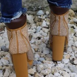 Wild Diva Lounge Footwear The LL Camel Rhinestone Heeled Boots