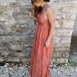 Wishlist Apparel Marsala Spaghetti Strap Lace Maxi Dress