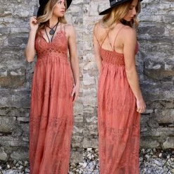 Wishlist Apparel Marsala Spaghetti Strap Lace Maxi Dress