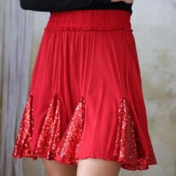 Oddi Apparel Candy Red Satin + Sequin Skirt