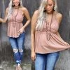 Blue B British Tan Flowy Lace Tank Top