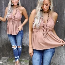 Blue B British Tan Flowy Lace Tank Top