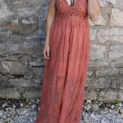 Wishlist Apparel Marsala Spaghetti Strap Lace Maxi Dress