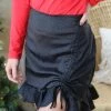 She + Sky Apparel Black Satin Leopard Ruched Front Skirt