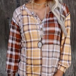 Bibi Brown + Mustard Patchwork Button-up Top Apparel