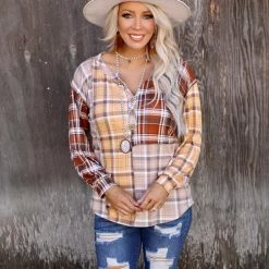 Bibi Brown + Mustard Patchwork Button-up Top Apparel