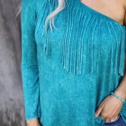 Blue Buttercup Turquoise Mineral Dyed One Shoulder Top Apparel