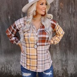 Bibi Brown + Mustard Patchwork Button-up Top Apparel