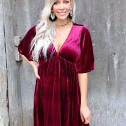 LoveSick Apparel Dark Wine Velvet Babydoll Mini Dress