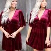LoveSick Apparel Dark Wine Velvet Babydoll Mini Dress