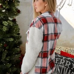 Tracies The White + Red Plaid Shacket Apparel