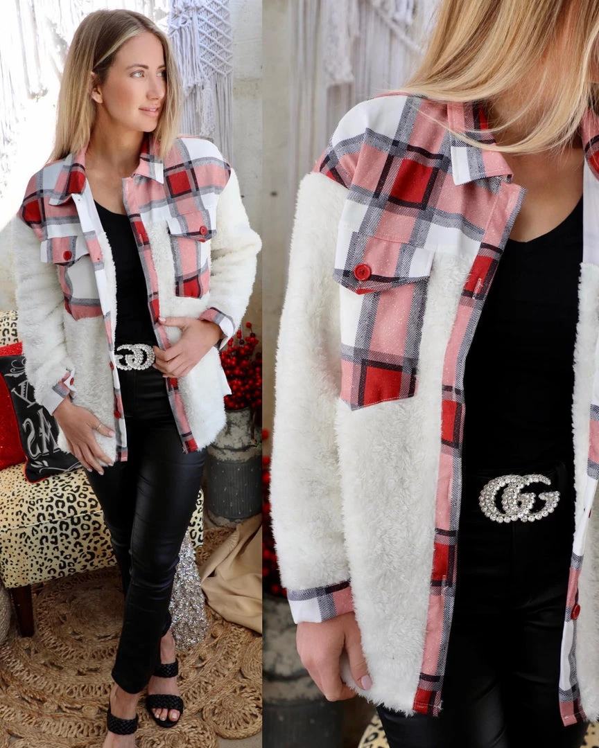 Tracies The White + Red Plaid Shacket Apparel