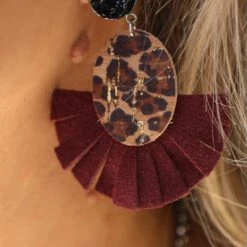 SAVY BLING Leopard Everything Baelyn Burgundy + Leopard Fan Earrings