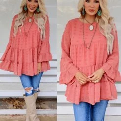 Peach Love Dark Rose Swiss Dot Babydoll Top