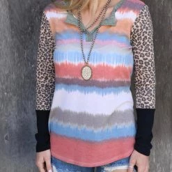 The Lace Cactus Apparel Rust Olive Water Splash Raglan Top