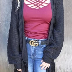 Fantastic Fawn Apparel Black Ribbed Knit Dolman Cardigain