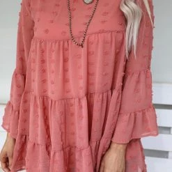 Peach Love Dark Rose Swiss Dot Babydoll Top