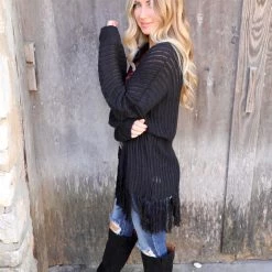 Fantastic Fawn Apparel Black Ribbed Knit Dolman Cardigain