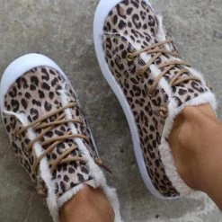 Apparel Gypsy Jazz Tan Leopard Fuzzy Lined Sneakers