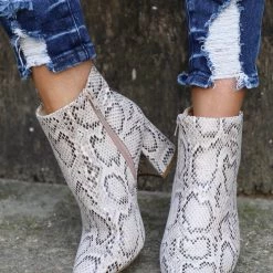 X2B Beige Snakeskin Zip-Up Ankle Booties