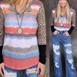 The Lace Cactus Apparel Rust Olive Water Splash Raglan Top