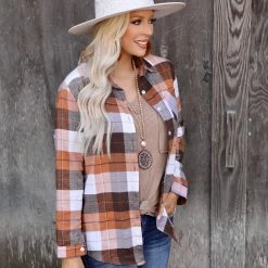 Adora Brown Checkered Flannel Boyfriend Button-up Top Apparel