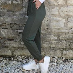 White Birch Olive Ribbed High Waisted Lounge Pants Apparel