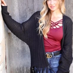 Fantastic Fawn Apparel Black Ribbed Knit Dolman Cardigain