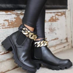 The Lace Cactus Shelby Black Gold Chain Ankle Boots Footwear