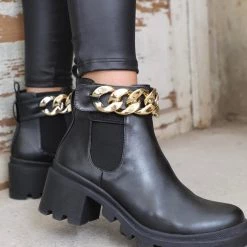 The Lace Cactus Shelby Black Gold Chain Ankle Boots Footwear
