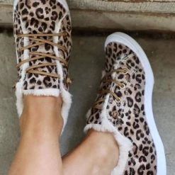 Apparel Gypsy Jazz Tan Leopard Fuzzy Lined Sneakers