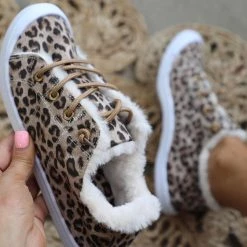 Apparel Gypsy Jazz Tan Leopard Fuzzy Lined Sneakers