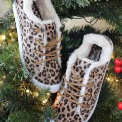 Apparel Gypsy Jazz Tan Leopard Fuzzy Lined Sneakers