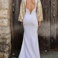 Sweet Symphony White + Gold Sequin Maxi Dress Apparel