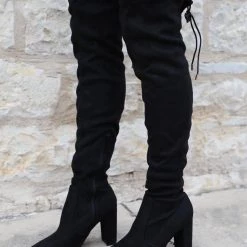 Bamboo Bellflower Black Knee-high Suede Boots Black And Boujee