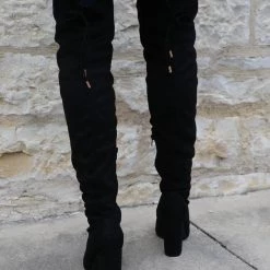 Bamboo Bellflower Black Knee-high Suede Boots Black And Boujee