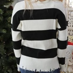 Mazik Black + White Distressed Washed Out Sweater