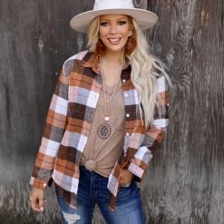 Adora Brown Checkered Flannel Boyfriend Button-up Top Apparel
