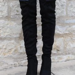 Bamboo Bellflower Black Knee-high Suede Boots Black And Boujee