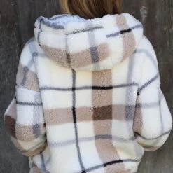 Reflex Apparel Ivory Beige Plaid Sherpa Hoodie