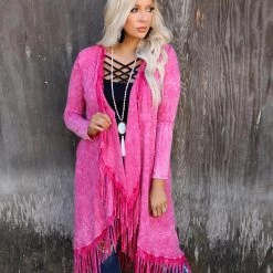 Blue Buttercup Apparel Fuchsia Mineral Dyed Long Cardigan