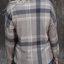 Lovely Melody Apparel Taupe Plaid + Leopard Henley Top
