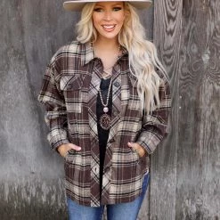 Main Strip Brown + Beige Plaid Oversized Shacket