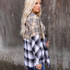 FSL Apparel Camel + Black Plaid Oversize Top