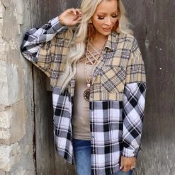 FSL Apparel Camel + Black Plaid Oversize Top