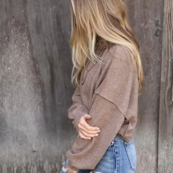 Zenana Mocha Hacci Mock Neck Cropped Sweater