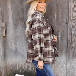 Main Strip Brown + Beige Plaid Oversized Shacket