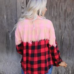 White Birch Red Combo Plaid Woven Dip Dyed Top