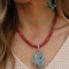 The Lace Cactus The Red Beaded Gemstone Pendant Necklace Jewelry