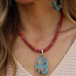 The Lace Cactus The Red Beaded Gemstone Pendant Necklace Jewelry